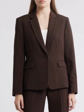 Tahari ASL Chocolate Brown Single-Button Tailored Blazer NWT